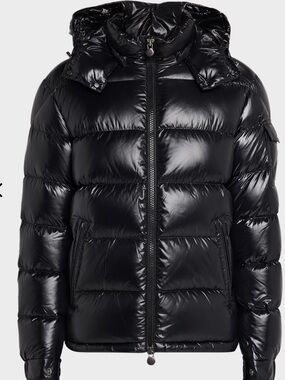Moncler Black Shiny Puffer Jacket with Hood